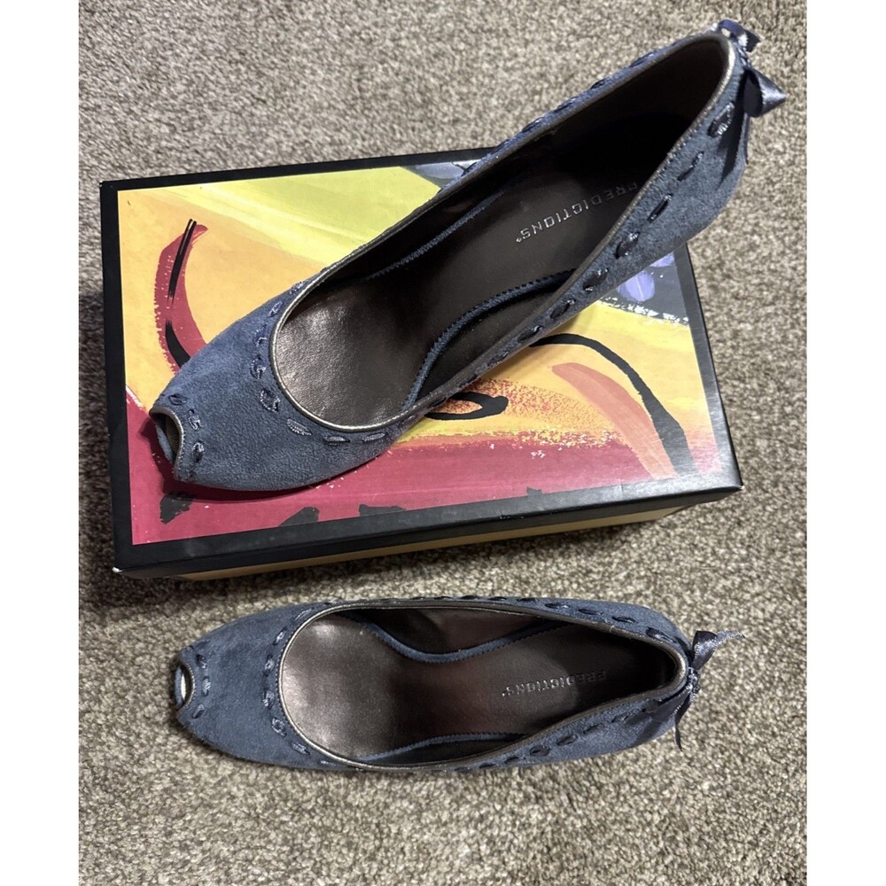 Prediction Blue Slip-on Kolette Heels Women 9 Fabric Soft Suede Peep Toe Y2K New